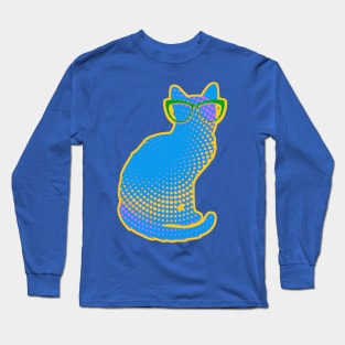 Blue Cat with Glasses Long Sleeve T-Shirt